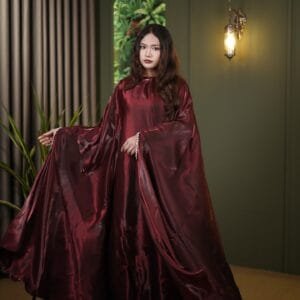 Burgundy Satin Butterfly Abaya