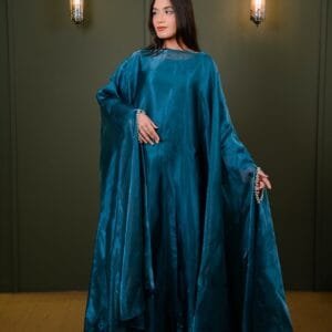 Teal Silk Butterfly Abaya